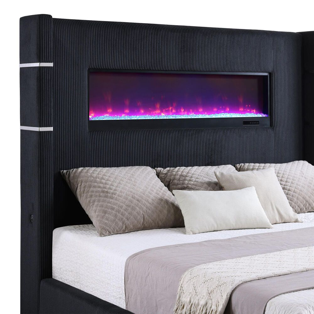 Coaster Tisdall Eastern King Upholstered Fireplace Bed in Black, , large