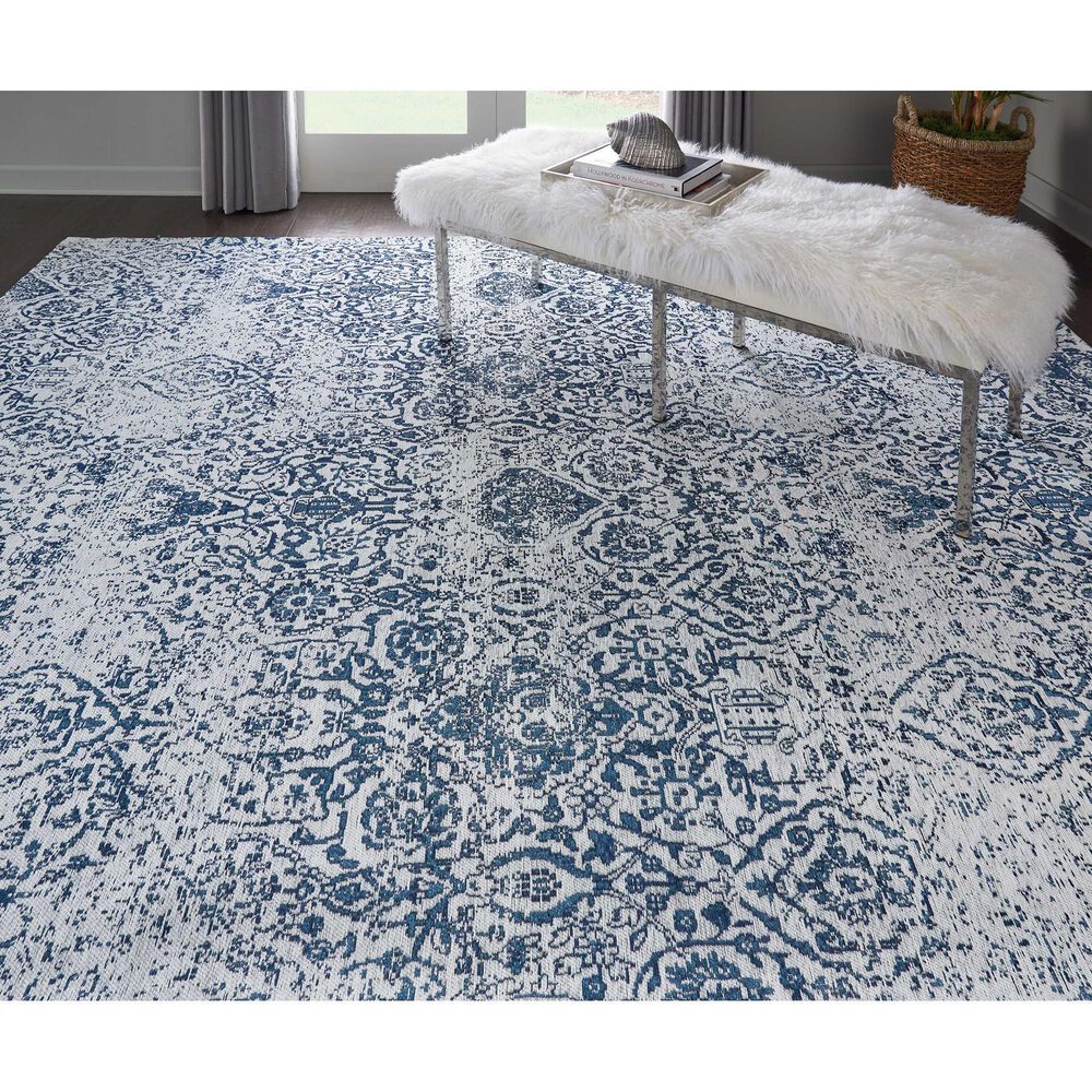 Nourison Damask 9&#39; x 12&#39; Ivory and Navy Area Rug, , large