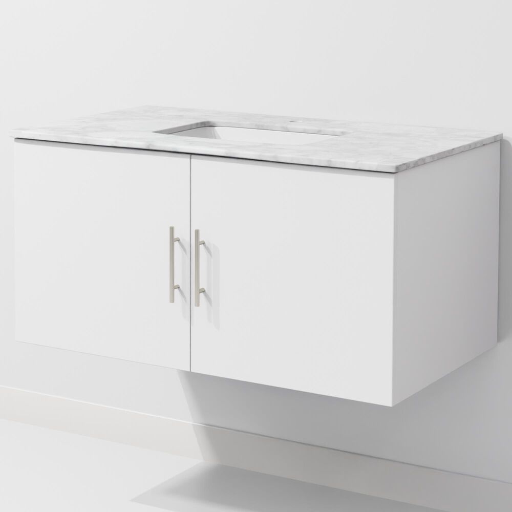 Lexora Home Geneva 36" Single Bathroom Vanity in Glossy White with 2 cm White Carrara Marble Top and Rectangular Sink, , large