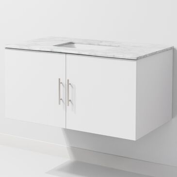 Lexora Home Geneva 36" Single Bathroom Vanity in Glossy White with 2 cm White Carrara Marble Top and Rectangular Sink, , large