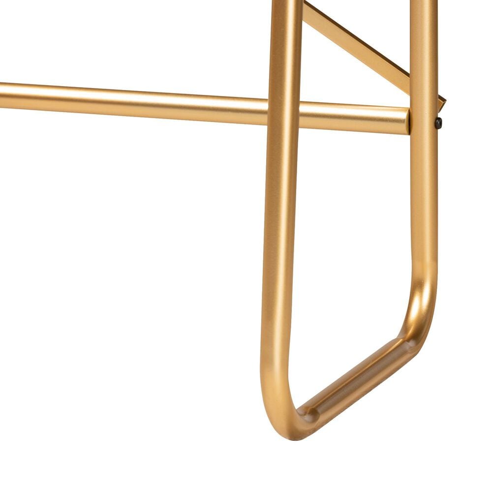 Baxton Studio Merida 2-Tier Over Bed Queen Size Storage Display Shelf in Brushed Gold and Natural Brown, , large