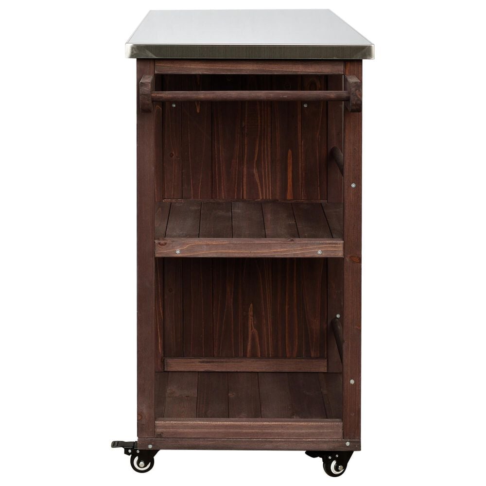Hearth and Haven Outdoor Kitchen Island Cart with Stainless Steel Top, Towel and Spice Racks in Dark Brown, , large