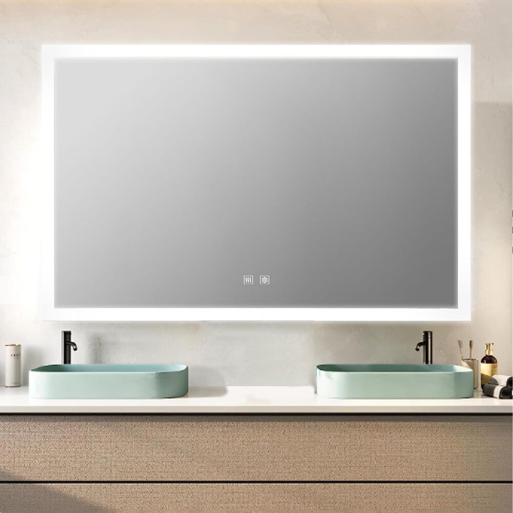 Lexora Home Aurorium 60" x 36" LED Vanity Mirror in White, , large