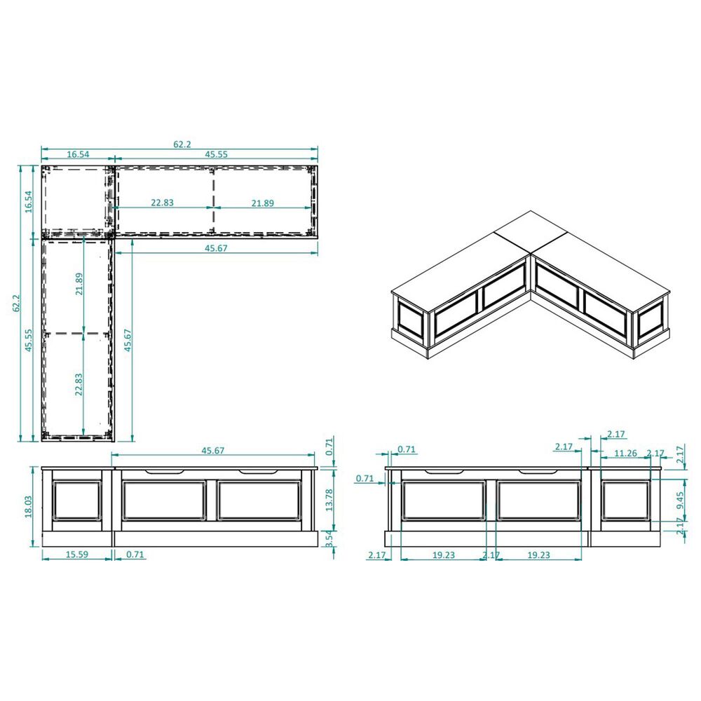 Linon Home Decor Tobin Backless Nook in Grey and Maple, , large