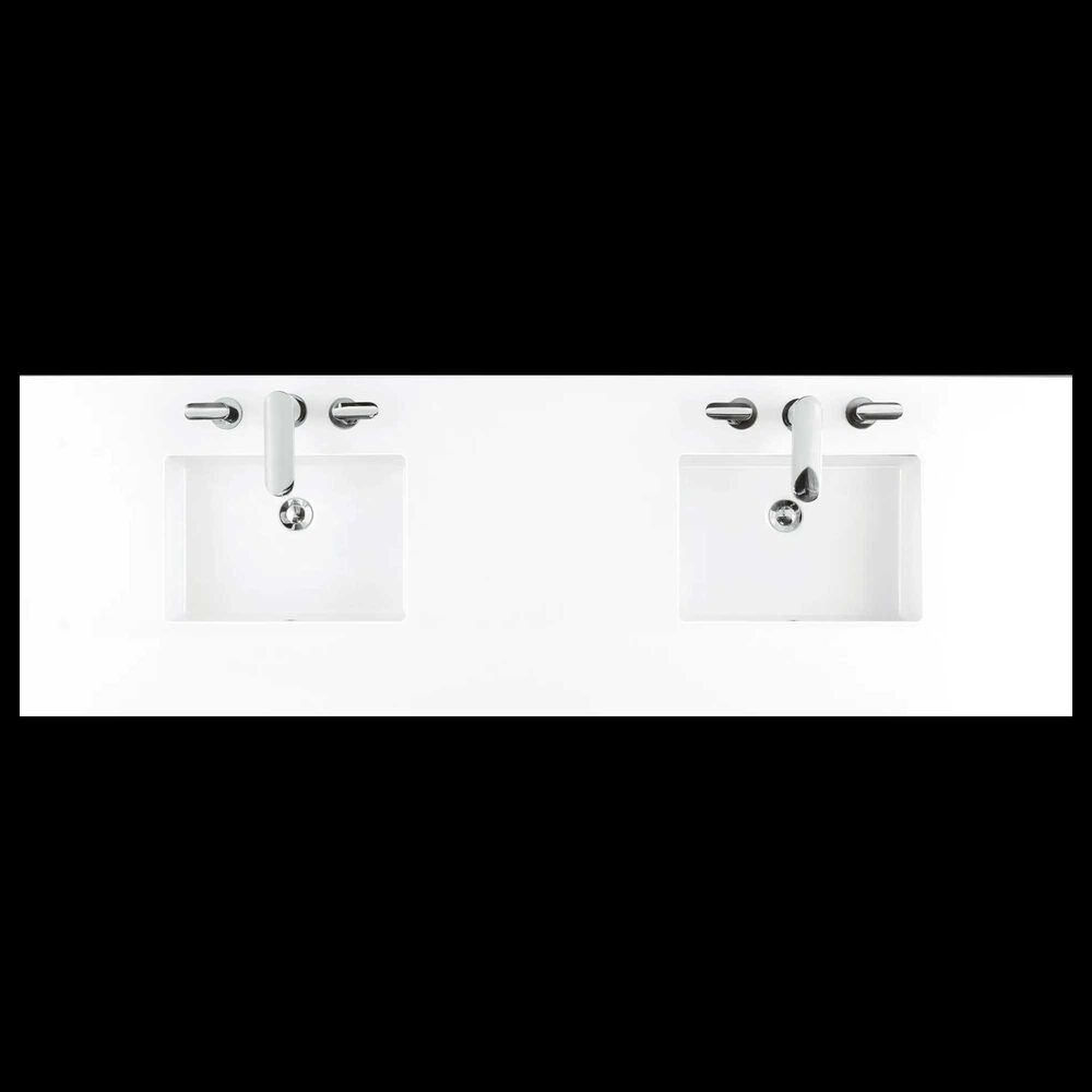 James Martin Vanities Chicago 72&quot; Double Bathroom Vanity in Glossy White with 3 cm White Zeus Quartz Top and Rectangular Sinks, , large