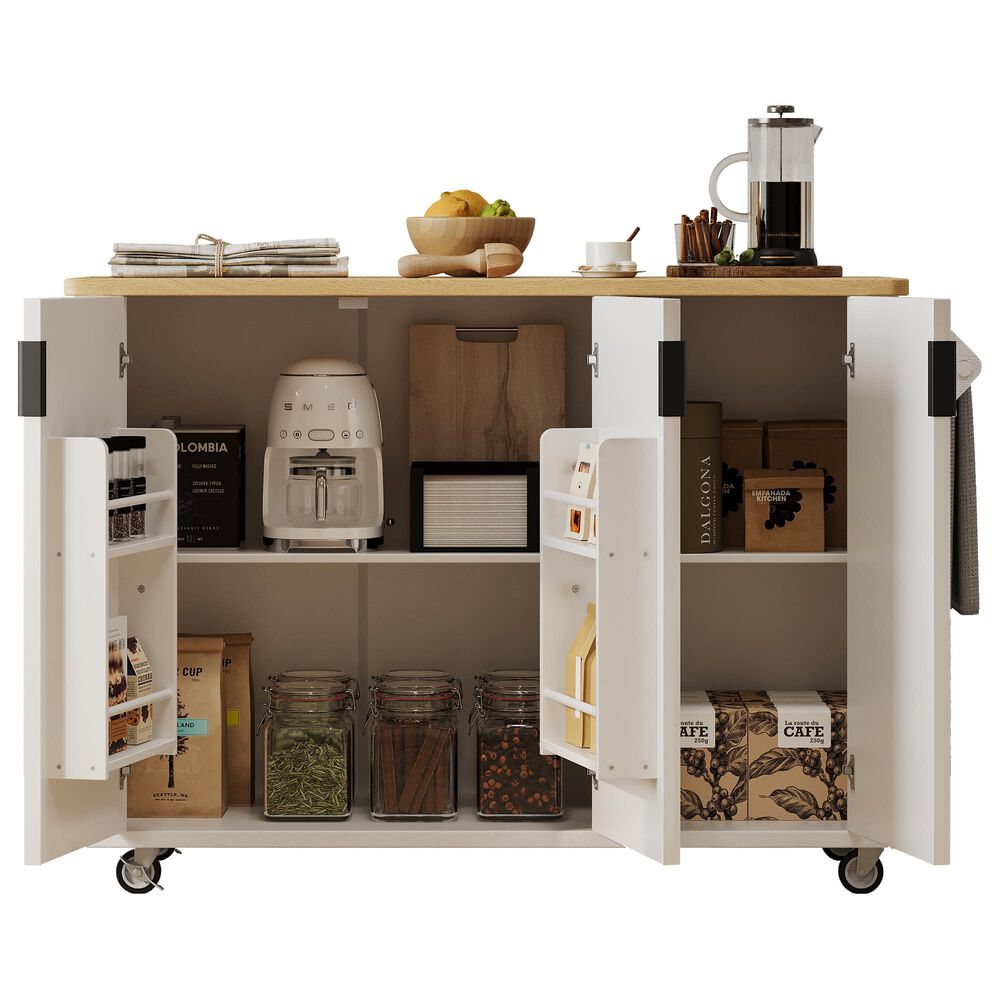 HOMLUX 51" Kitchen Island with Drop Leaf in White Ash, , large