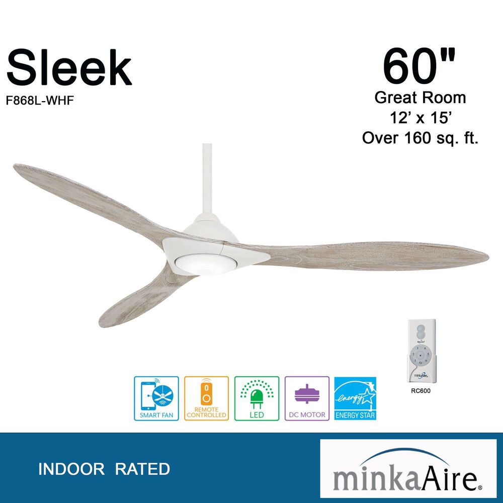 Minka-Aire Sleek 60" Smart Ceiling Fan with LED Light in Flat White, , large