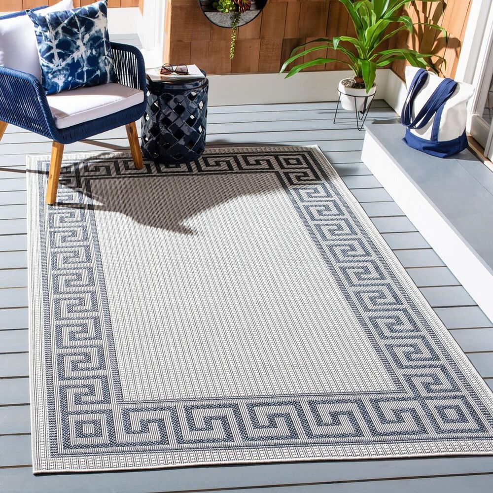 Safavieh Bermuda Traditional 5&#39;3&quot; x 7&#39;6&quot; Ivory and Blue Indoor/Outdoor Area Performance Rug, , large