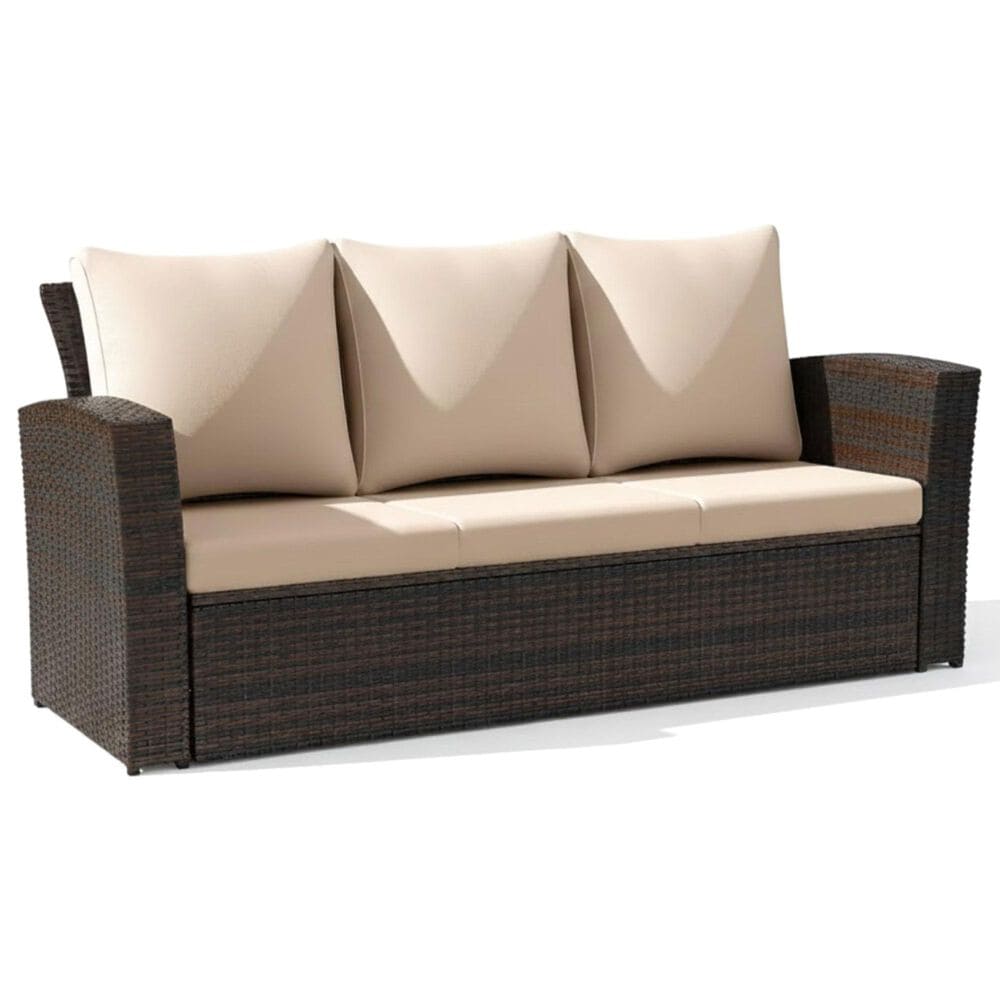 Hearth and Haven Outdoor Sofa with Black Wicker Frame in Beige, , large