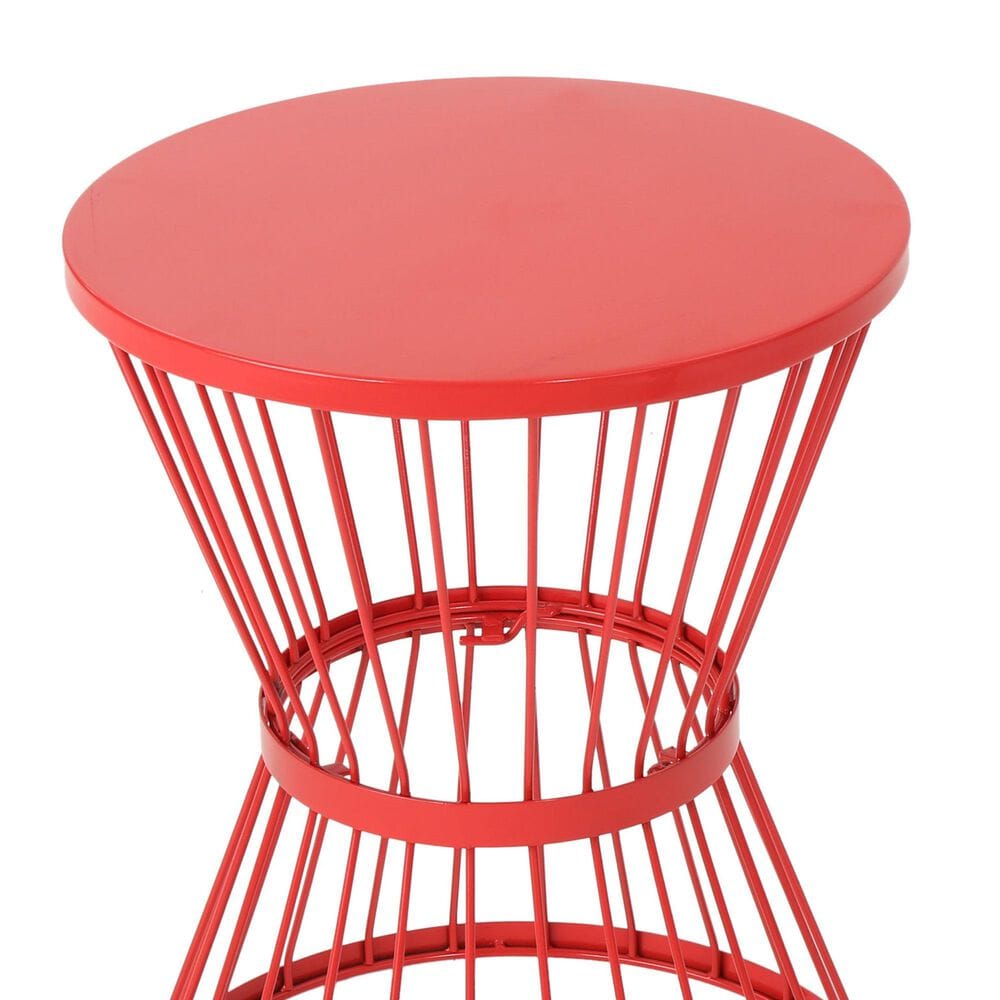 Hearth and Haven Outdoor Metal Hourglass Side Table with Open Cage Design in Red, , large