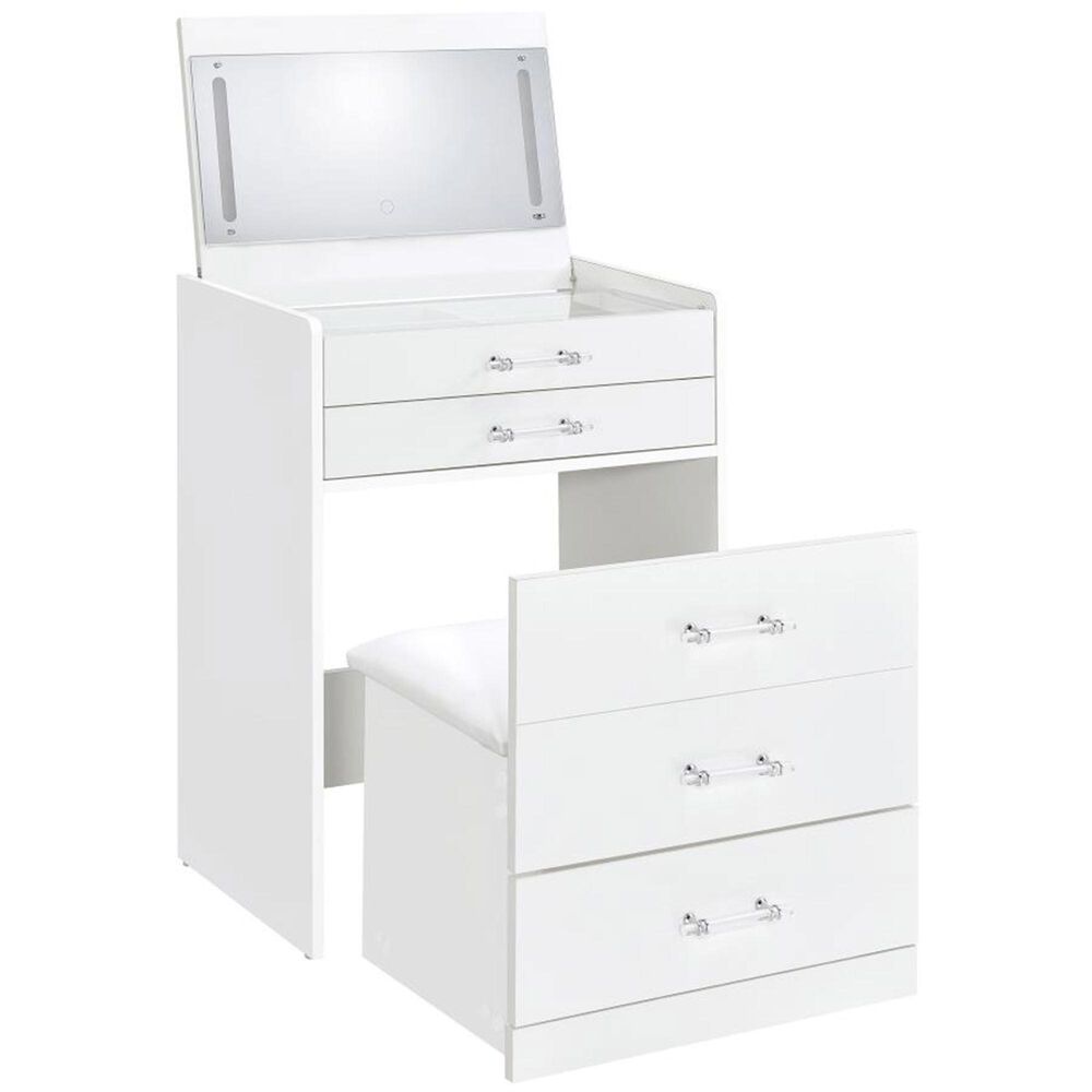 Pacific Landing Danbury 3-Drawer Makeup Vanity Set in White High Gloss, , large