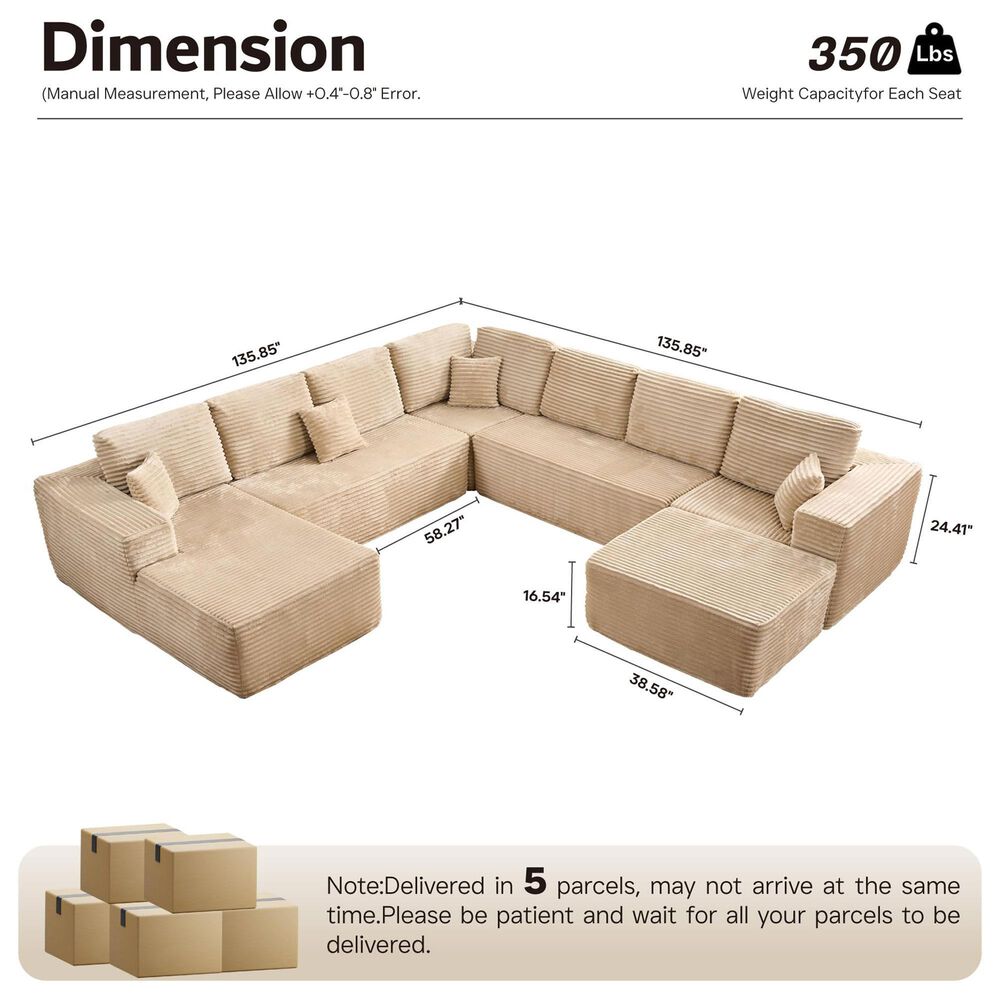 HOMLUX 5-Piece Mod U-Sectional with Chaise in Beige, , large