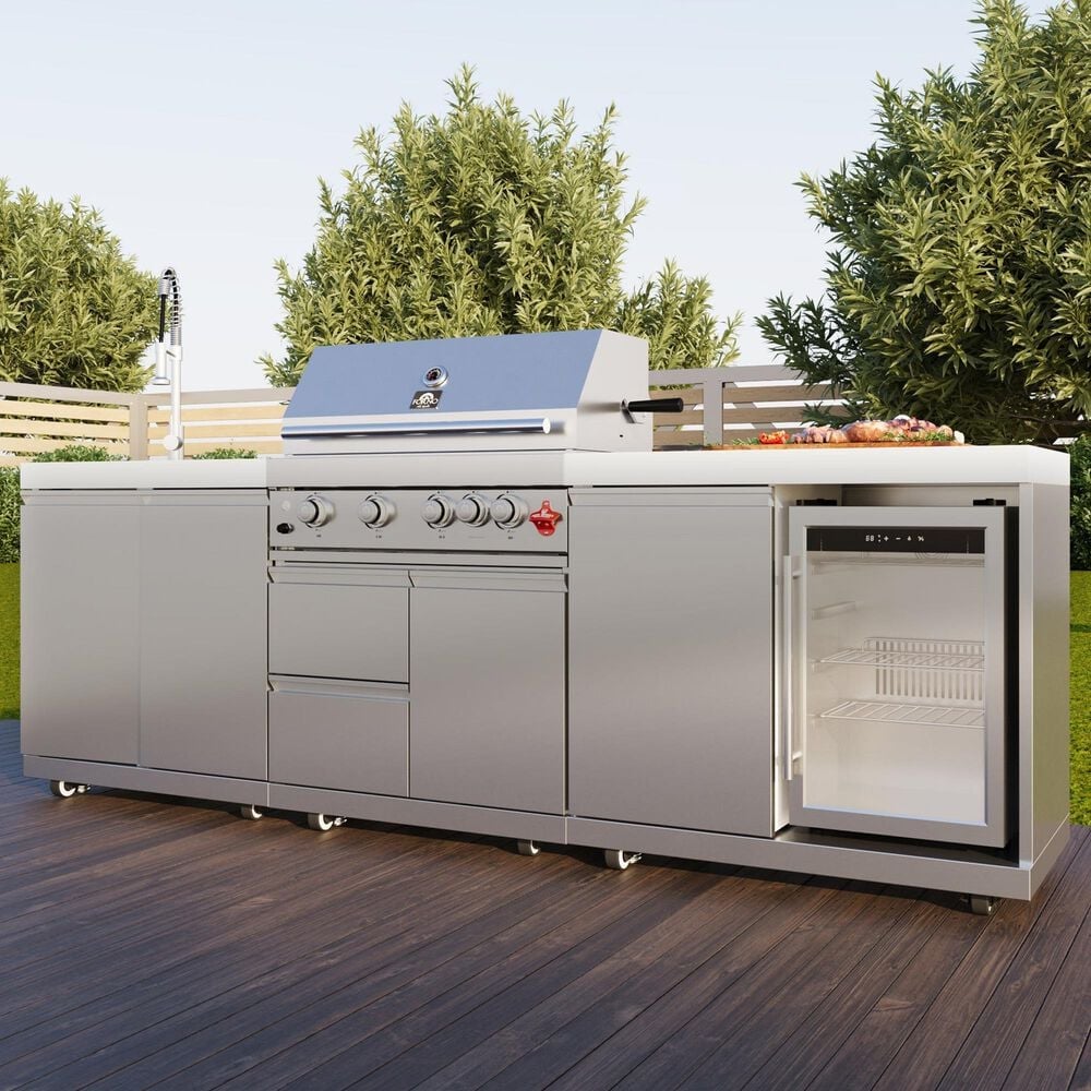 Forno Bulnes 3-Piece Outdoor Kitchen Grill Set with Beverage Center in Stainless Steel and White, , large
