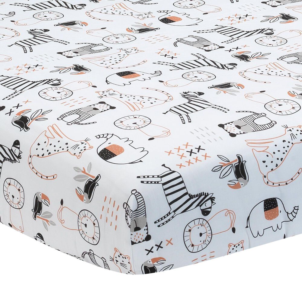 Lambs and Ivy Patchwork Jungle 4-Piece Crib Bedding Set in Heather Gray, Creamy and White, , large