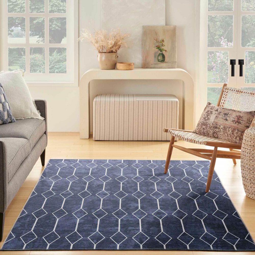 Nourison Machine Washable Series 1 5&#39;3&quot; x 7&#39;3&quot; Navy Area Rug, , large