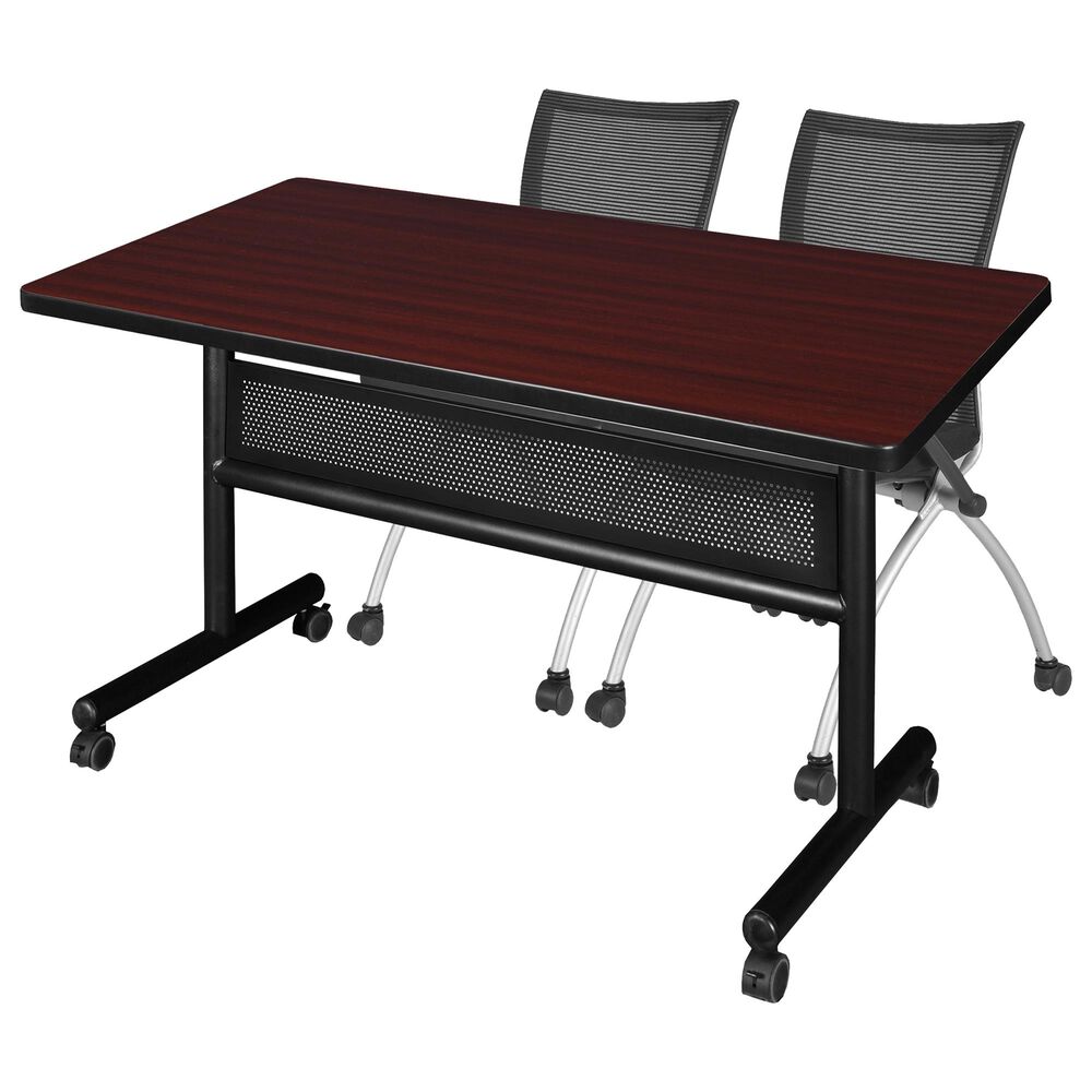 Regency Global Sourcing 3-Piece Mobile Training Table Set in Mahogany/Black/Silver, , large