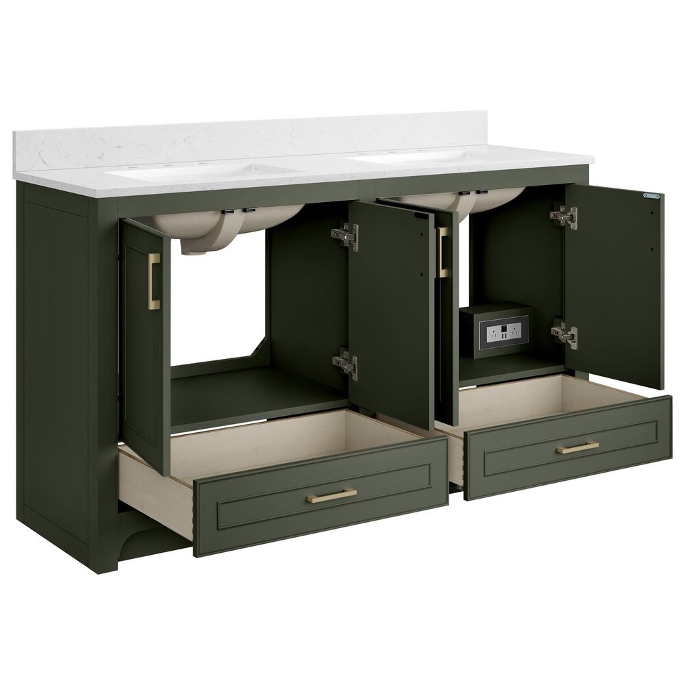 37B Lucerne 60" Double Bathroom Vanity in Deep Olive Green with Marble Top and Backsplash, , large