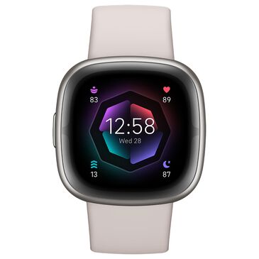 Fitbit Sense 2 Advanced Health Smartwatch Platinum Aluminum Case with Lunar White Band, , large