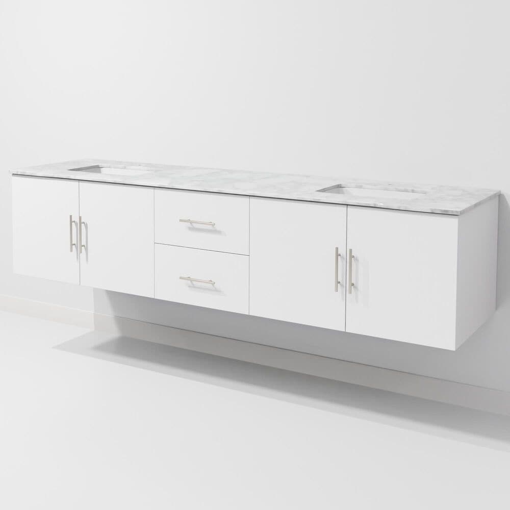 Lexora Home Geneva 80" Double Bathroom Vanity in Glossy White with 2 cm White Carrara Marble Top and Rectangular Sinks, , large