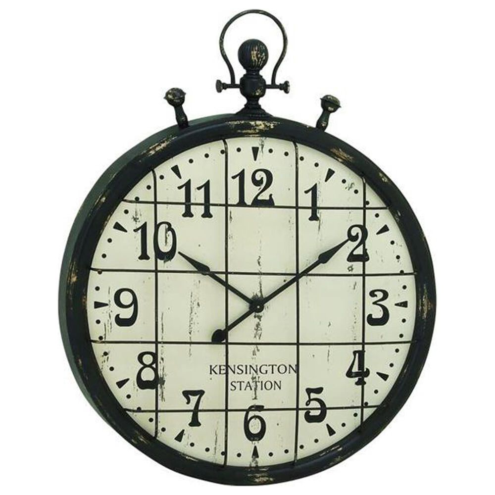 Maple and Jade 39" Wall Clock in Distressed Black and Taupe, , large