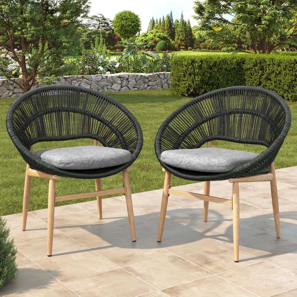 Hearth and Haven Cyril Outdoor Dining Chair in Gray (Set of 2), , large