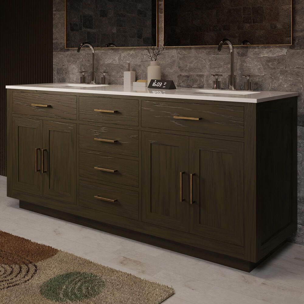 Lexora Home Abbey 72&quot; Double Bathroom Vanity in Brown Oak with 2 cm White Quartz Top and Rectangular Sinks, , large