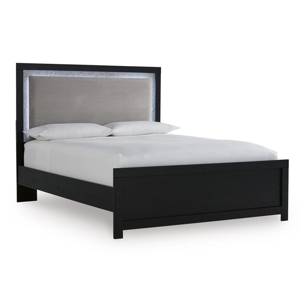 Ashley Maeling King Upholstered Panel Bed in Matte Black with LED Light, , large