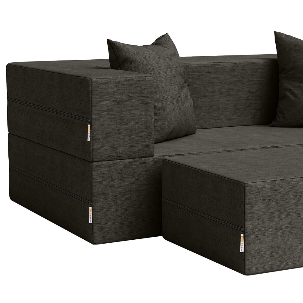 Jaxx Zipline 3-Piece Stationary Convertible Sleeper Loveseat in Charcoal Velvet, , large