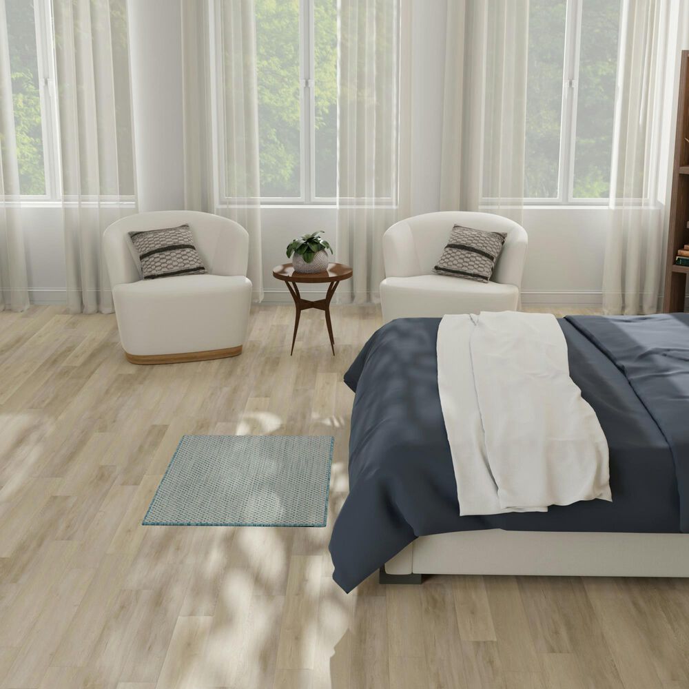 Nourison Courtyard Ivory and Aqua 2&#39; x 3&#39; Indoor/Outdoor Area Rug, , large