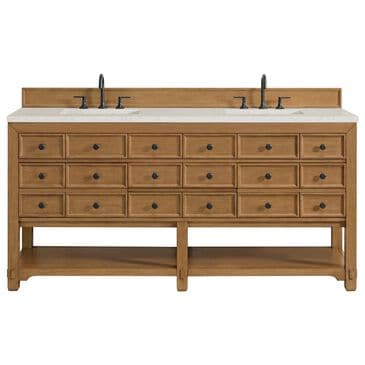 James Martin Vanities Malibu 72" Double Bathroom Vanity in Amber Birch with 3 cm Lime Delight Quartz Top and Rectangular Sinks, , large