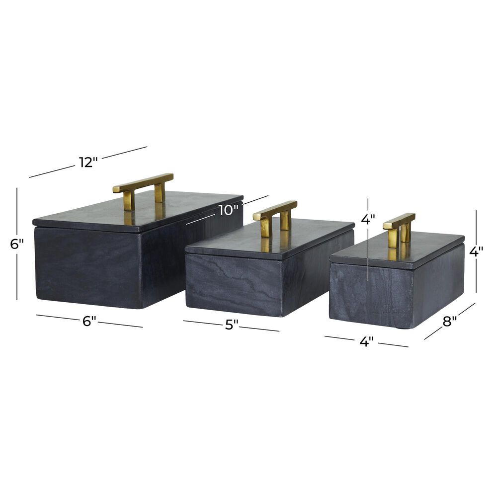 Maple and Jade 3-Piece Decorative Box Set with Handle in Polished Black and Gold, , large