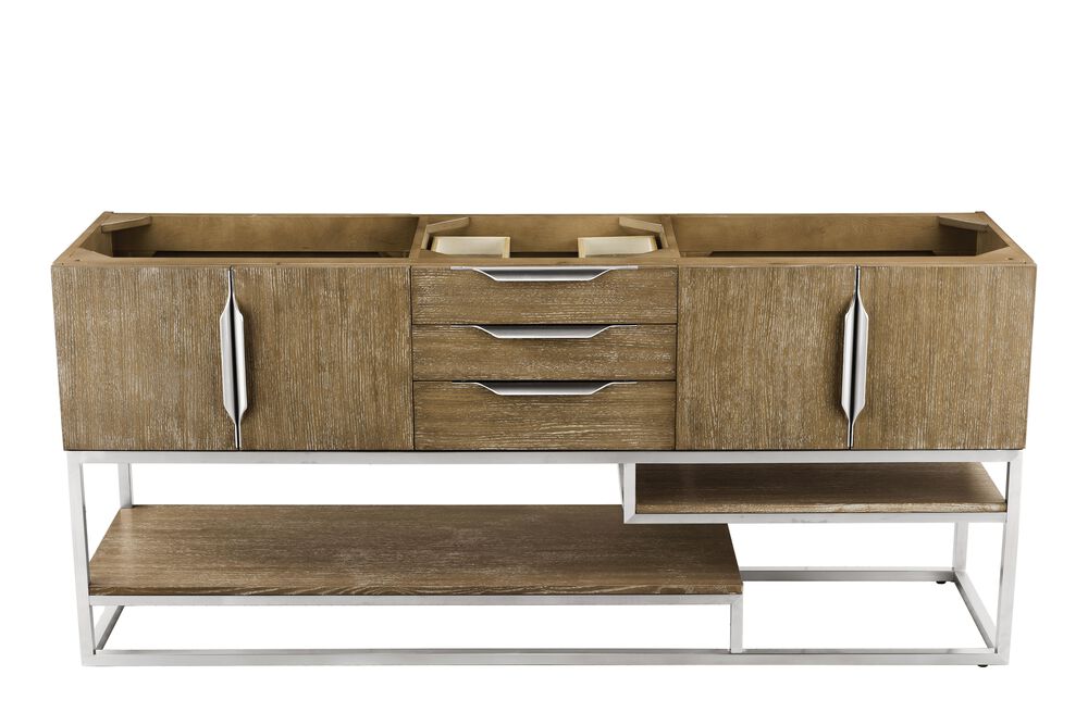 James Martin Columbia 72" Double Bathroom Vanity Cabinet in Latte Oak and Brushed Nickel, , large