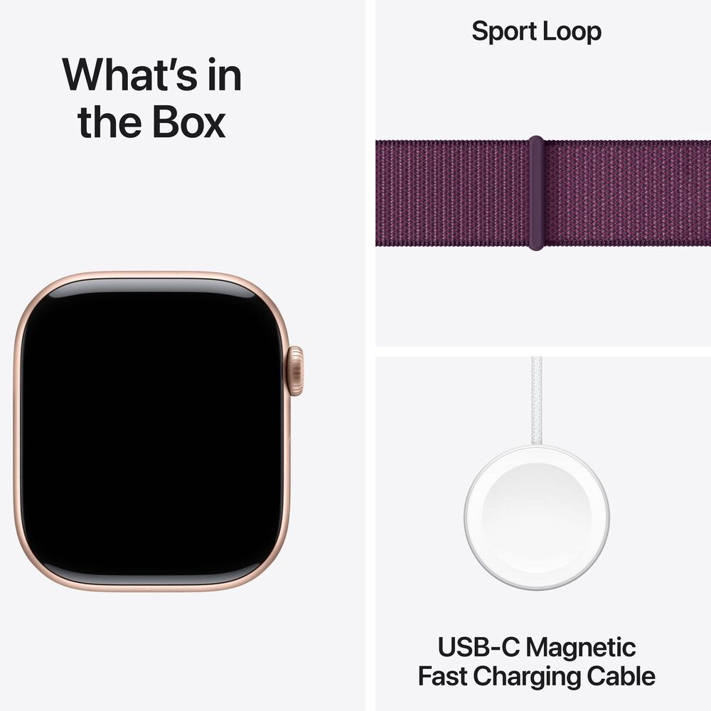 Apple Watch Series 10 GPS 46mm Rose Gold Aluminum Case with Plum Sport Loop, , large