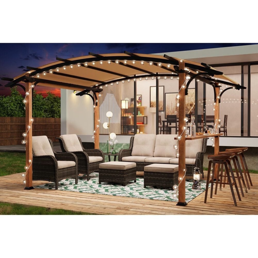 Sunwell Garden 8' x 10' Outdoor Steel Arched Natural Wood Patio Pergola, , large