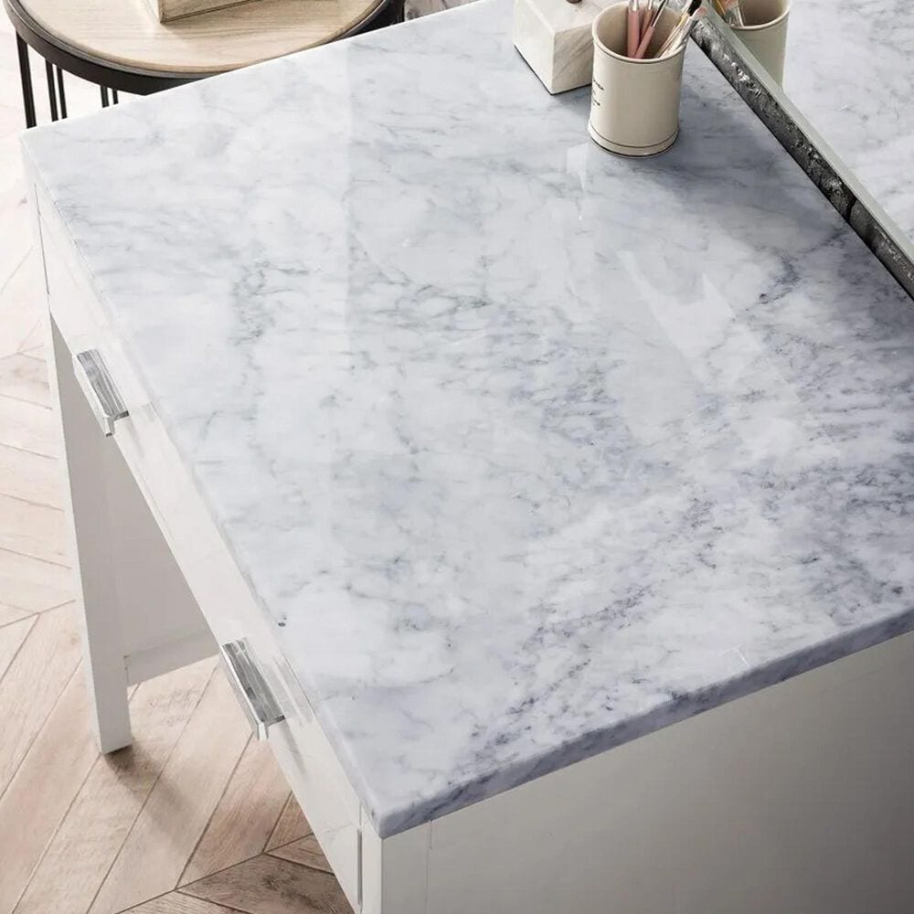 James Martin Vanities Addison 30&quot; Makeup Vanity in Glossy White with 3 cm Carrara White Marble Top, , large