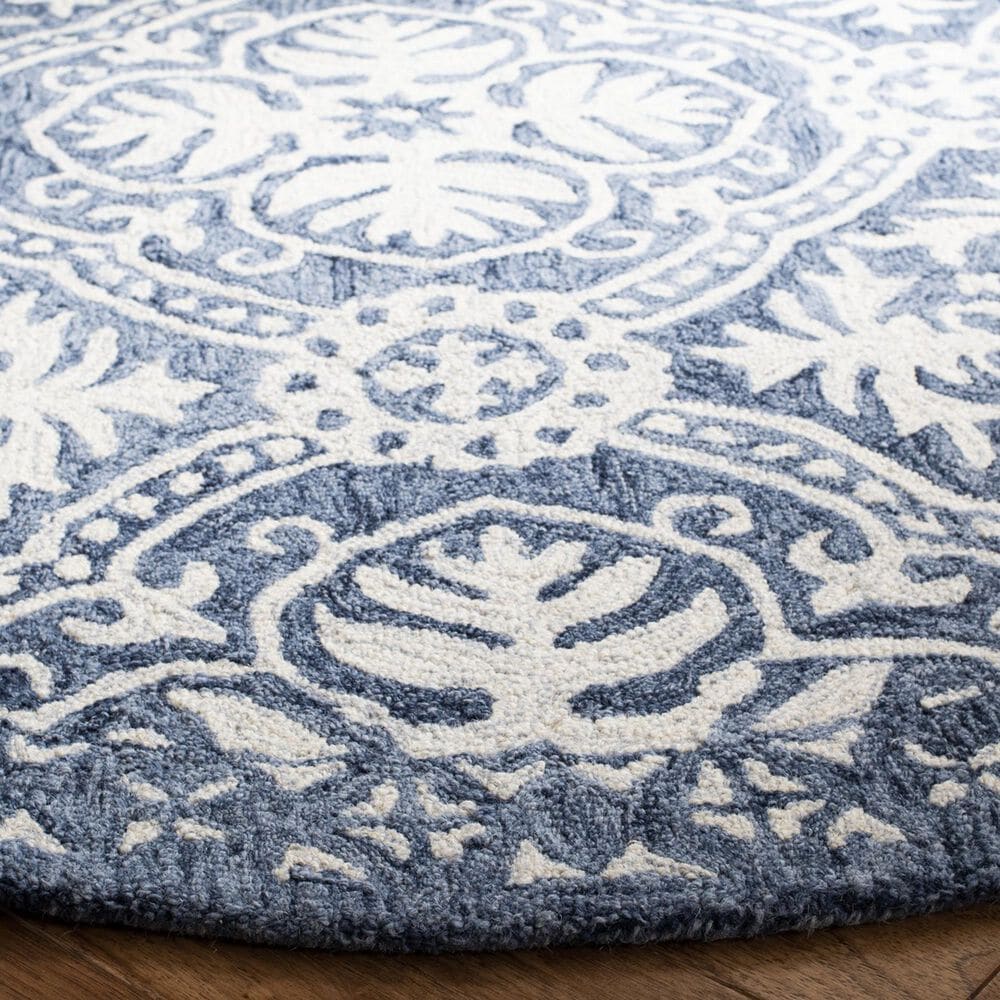 Safavieh Micro-Loop MLP606M 5&#39; Round Blue and Ivory Area Rug, , large