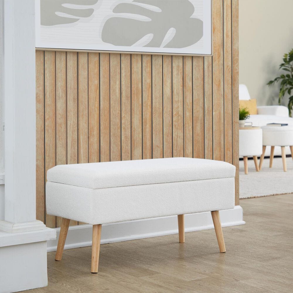 Lumisource Storage Bench with Cream Cushion in Natural, , large