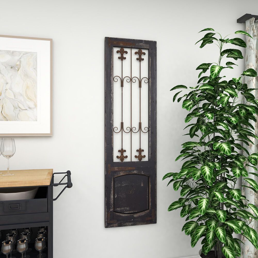 Maple and Jade 57&quot; x 16&quot; Gate Wall Decor in Dark Gray and Brown, , large