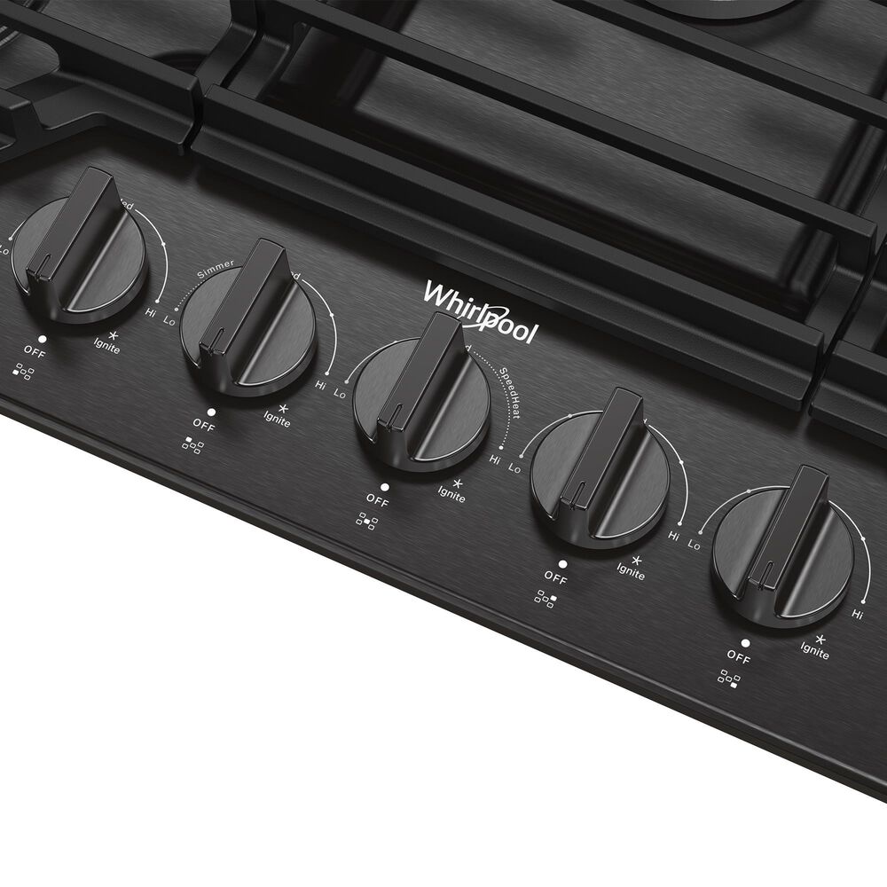 Whirlpool 36&quot; Gas Cooktop with 5 Burner in Black Stainless, , large