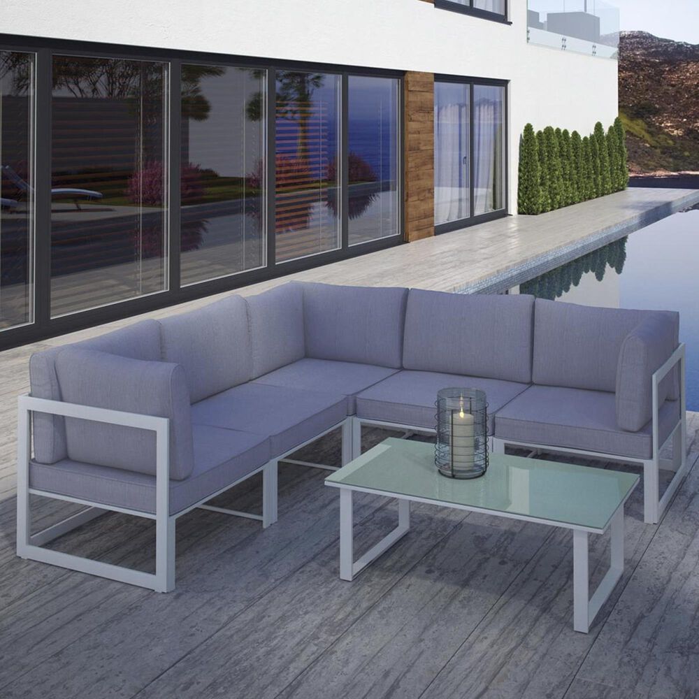 Modway Fortuna 6-Piece Outdoor Patio Sectional Set in White and Gray, , large