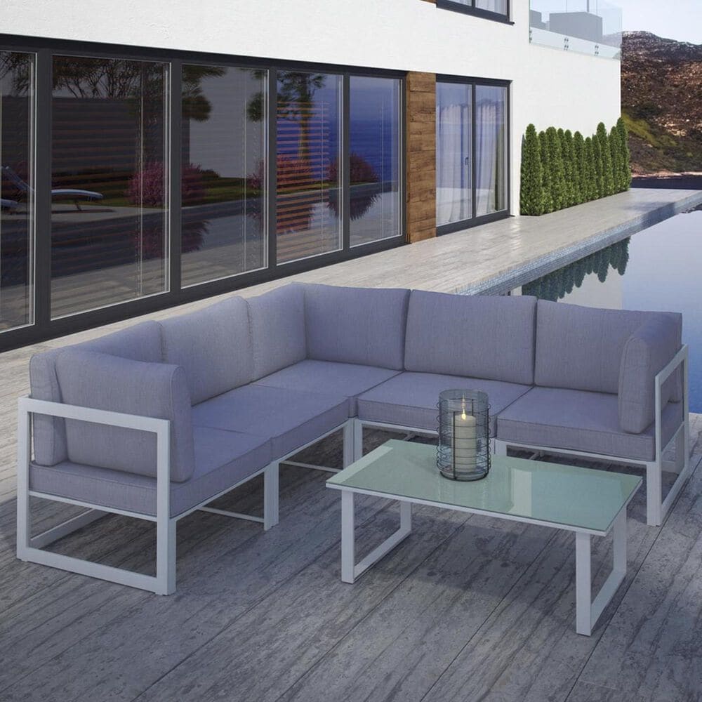 Modway Fortuna 6-Piece Outdoor Patio Sectional Set in White and Gray, , large