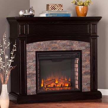 Southern Enterprises Jedor Electric Corner Media Fireplace in Ebony/Black/Faux River Stone, , large