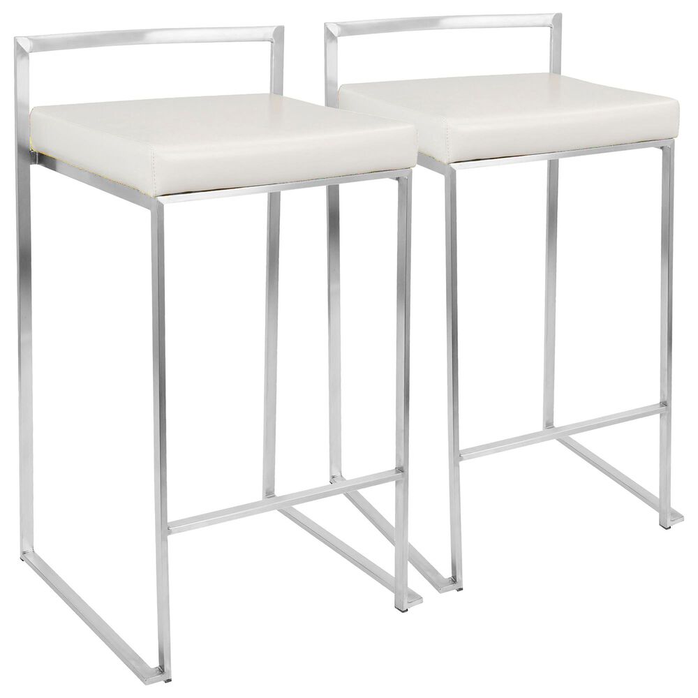 Lumisource Fuji Stackable Counter Stool in White/Stainless Steel (Set of 2), , large
