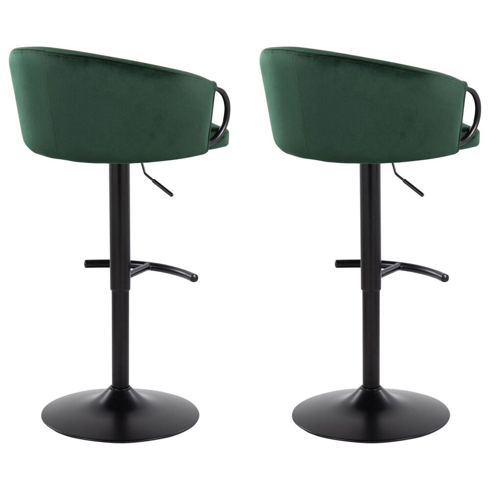 LumiSource Claire Swivel Adjustable Barstool with Green Velvet Upholstery in Black (Set of 2), , large