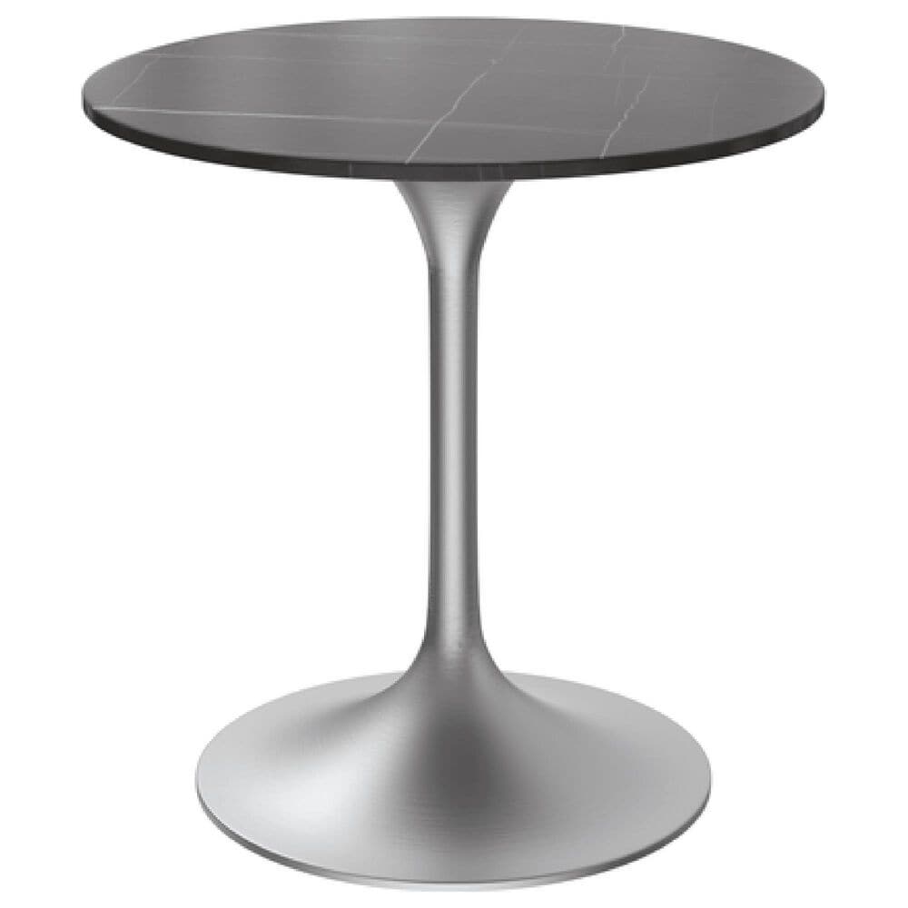 Leisuremod LeisureMod Verve Collection 27 Round Dining Table, Brushed Chrome Base with Sintered Stone Black Top, , large