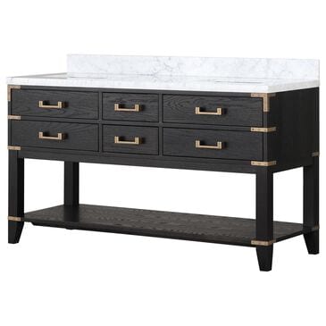 Lexora Home Norwalk 60" Double Bathroom Vanity in Black Oak with White Carrara Marble Top and Rectangular Sinks, , large