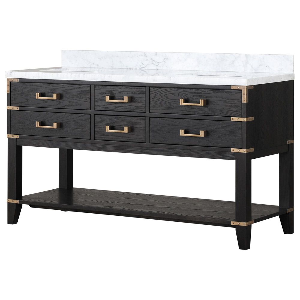 Lexora Home Norwalk 60" Double Bathroom Vanity in Black Oak with White Carrara Marble Top and Rectangular Sinks, , large