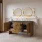 James Martin Hudson 60" Double Bathroom Vanity in Honey Oak with 3 cm Parisien Bleu Silestone Top, Rectangular Sinks and FreePower Wireless Charger, , large
