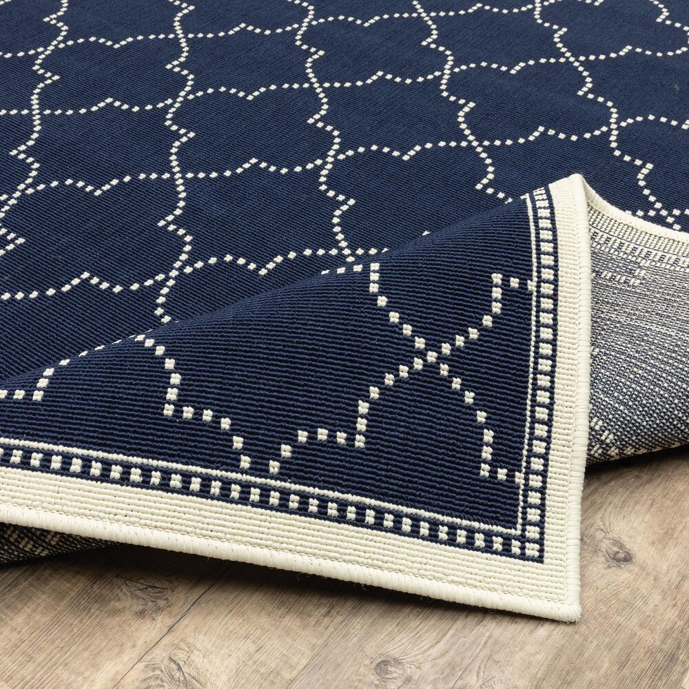 Oriental Weavers Marina Navy and Ivory 8'6" x 13' Indoor/Outdoor Area Rug, , large