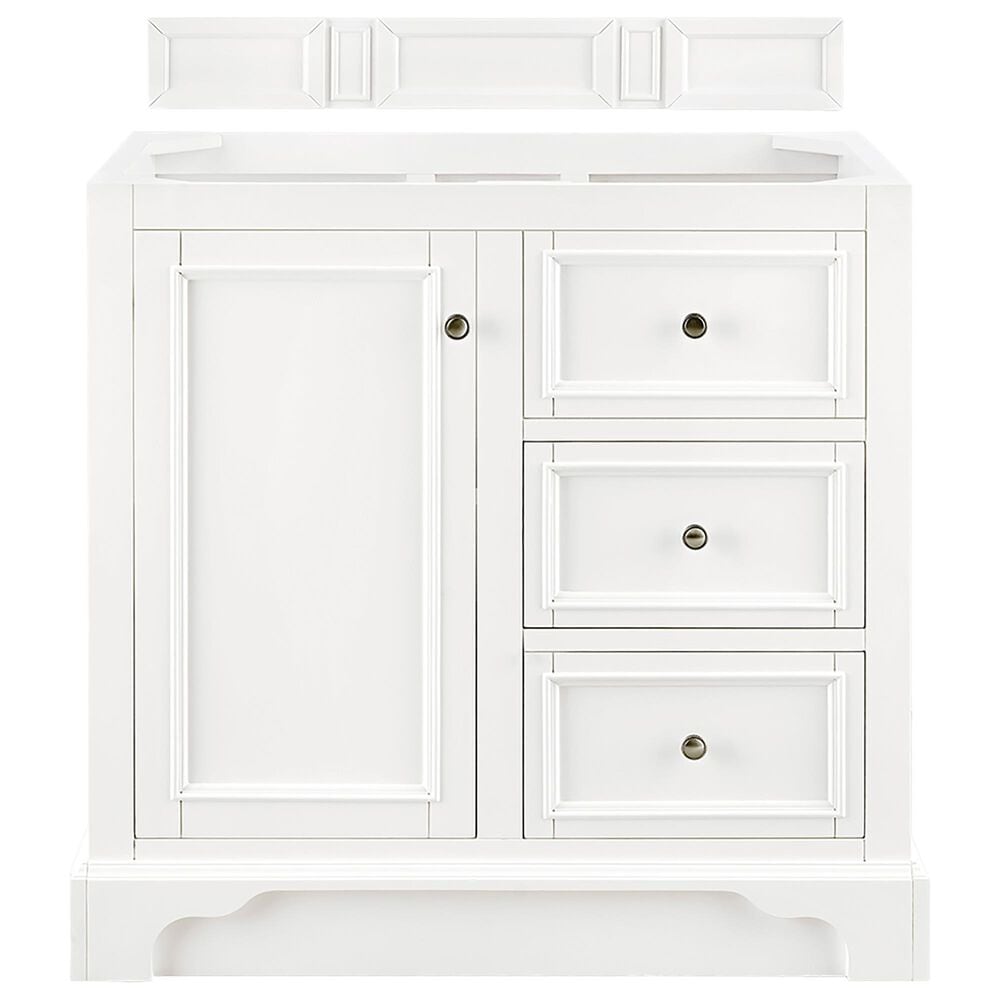 James Martin Vanities De Soto 36" Single Bathroom Vanity in Bright White with 3 cm Parisien Bleu Quartz Top and Rectangular Sink, , large